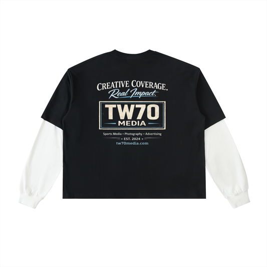 Layered Contrast Sleeve Cotton T-Shirt