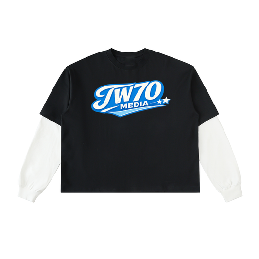 Layered Contrast Sleeve Cotton T-Shirt